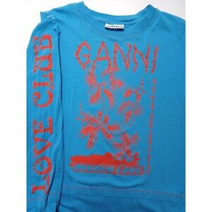 Ganni Love Club T Shirt Higher Love Floral Long Sleeve Sustainable Oversize NWOT